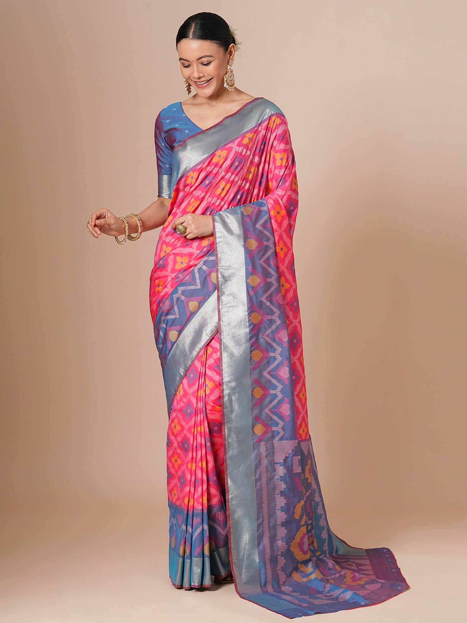 silk blend pink woven design designer saree with blouse piece 28pakhi2808