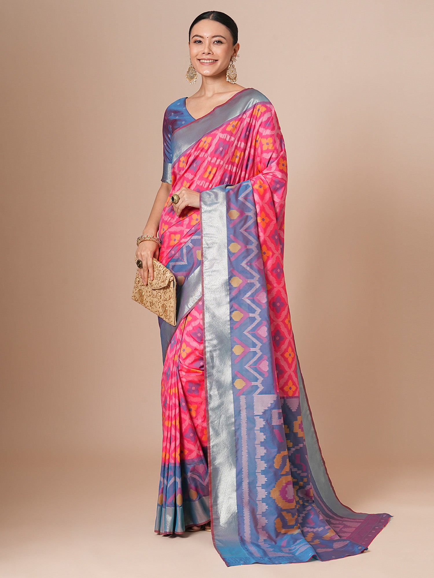 silk blend pink woven design designer saree with blouse piece 28pakhi2808