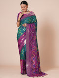 silk blend teal blue woven design designer saree with blouse piece 28pakhi2809
