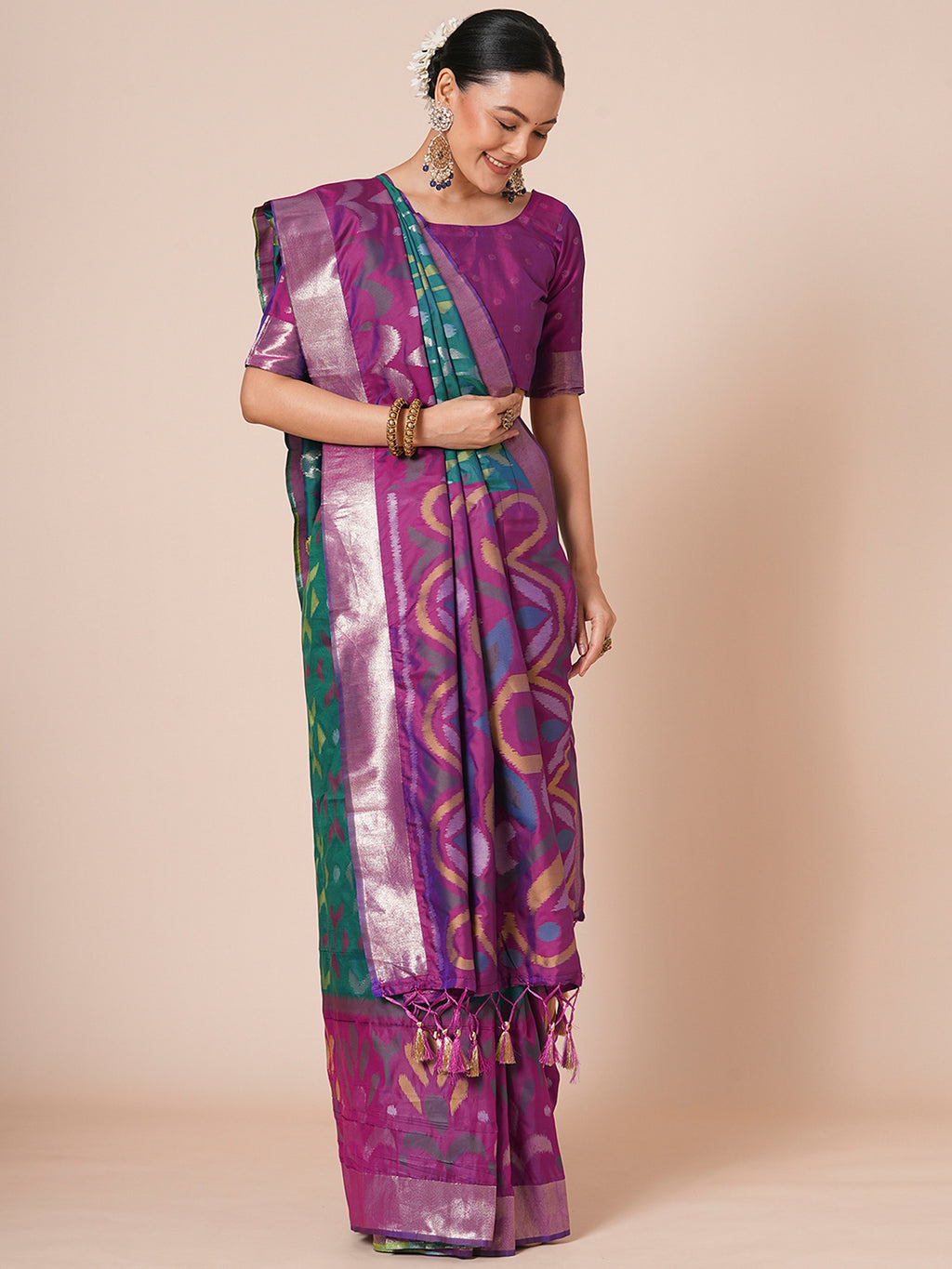 silk blend teal blue woven design designer saree with blouse piece 28pakhi2809