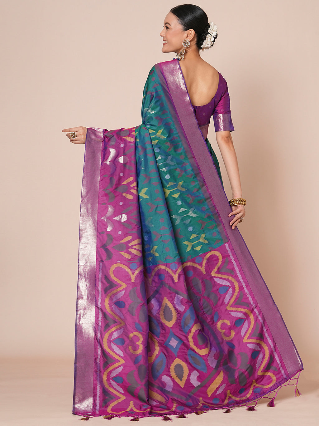 silk blend teal blue woven design designer saree with blouse piece 28pakhi2809