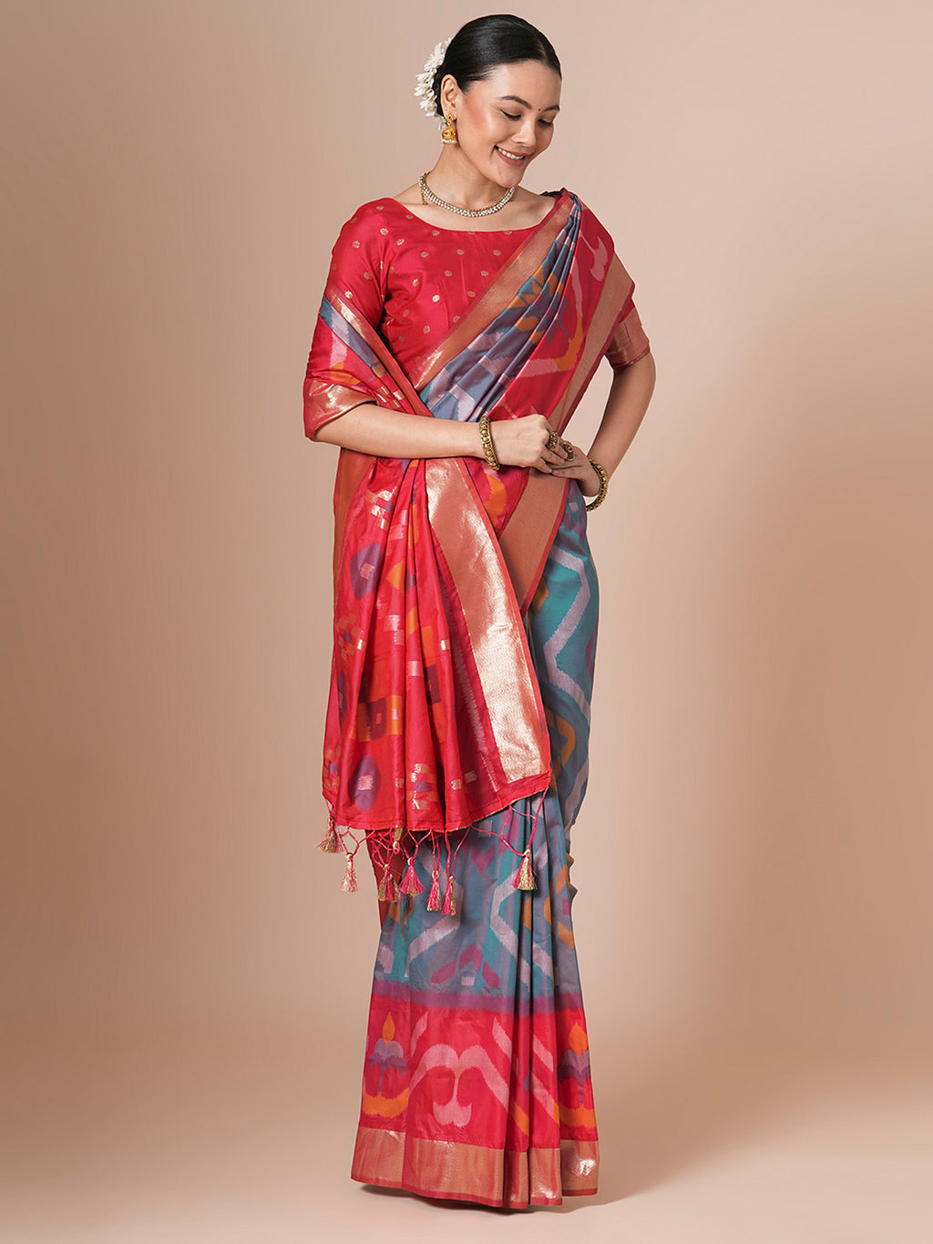 silk blend blue woven design designer saree with blouse piece 28pakhi2810
