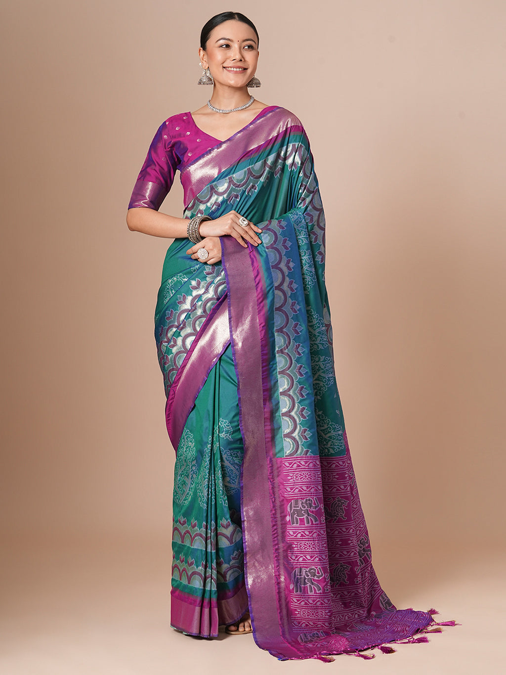 silk blend teal blue woven design designer saree with blouse piece 28pakhi2812