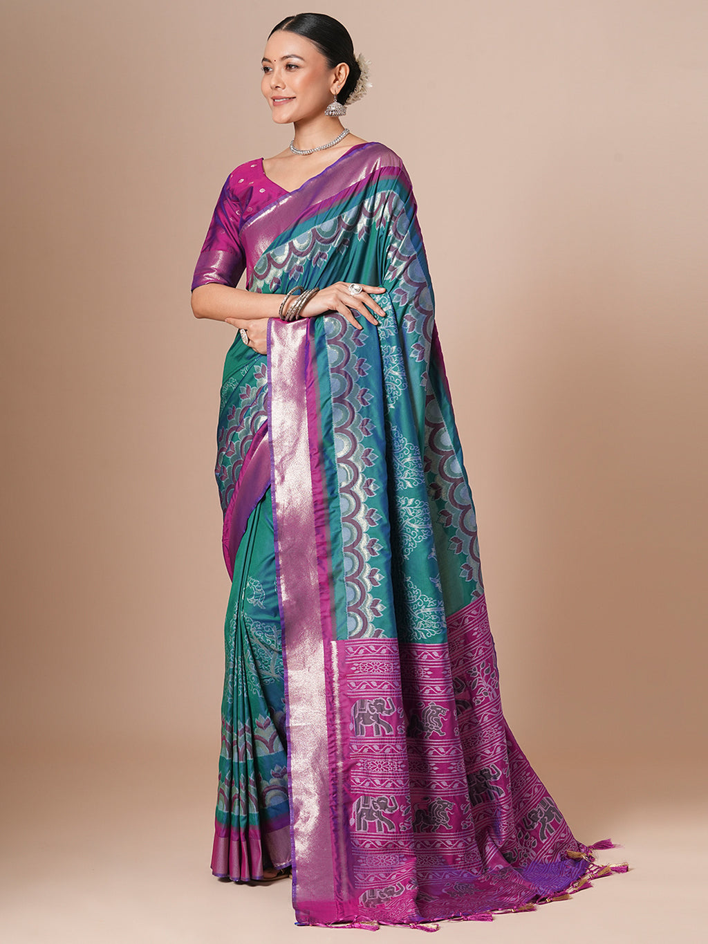 silk blend teal blue woven design designer saree with blouse piece 28pakhi2812