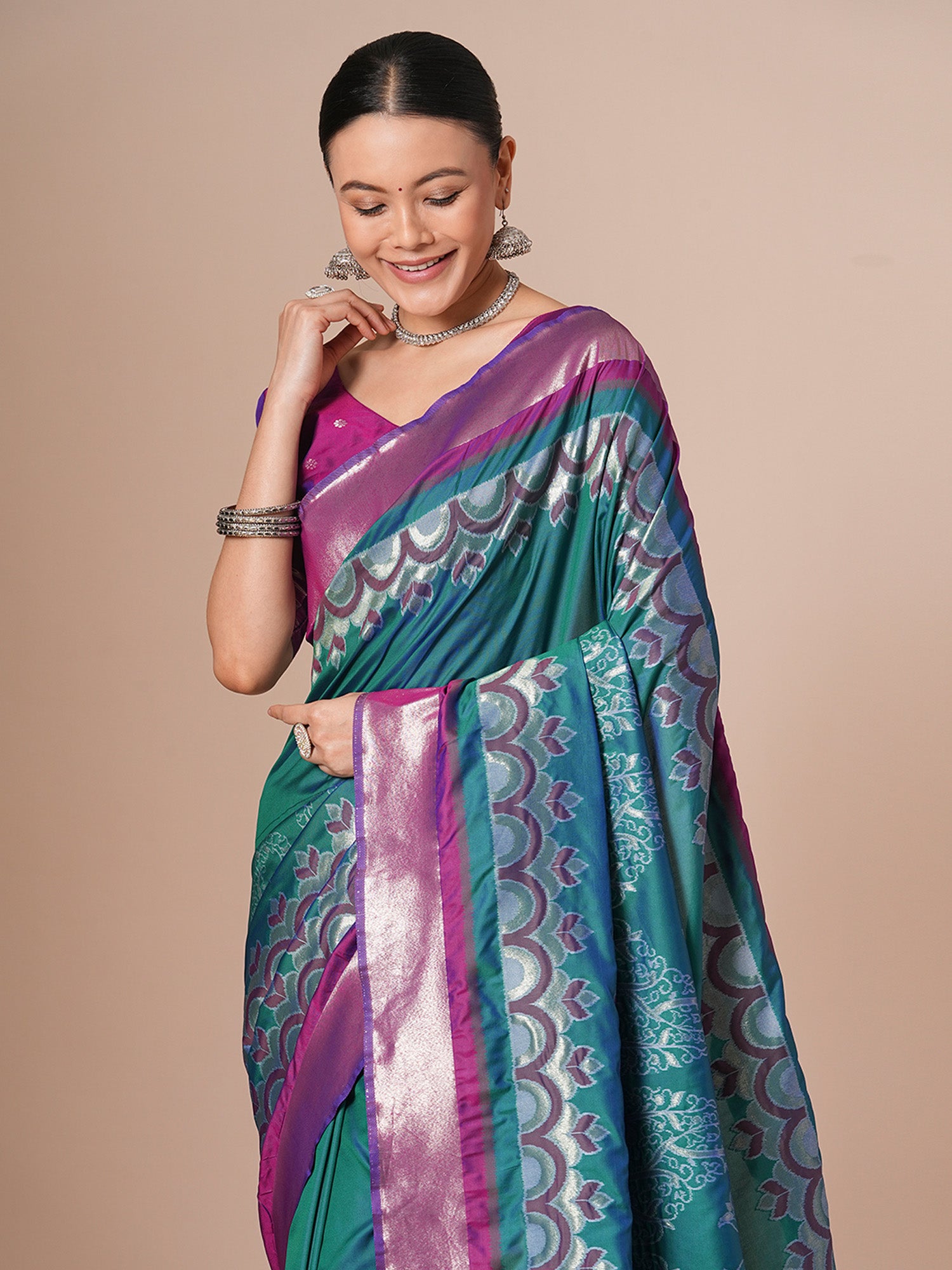 silk blend teal blue woven design designer saree with blouse piece 28pakhi2812