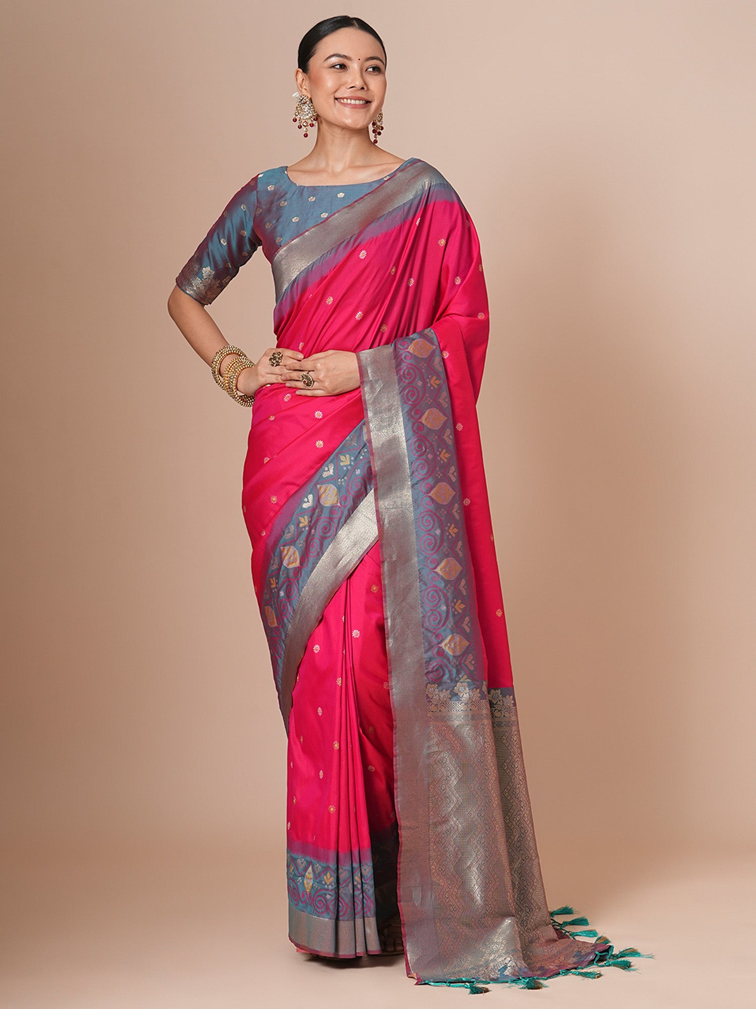 silk blend pink woven design designer saree with blouse piece 28pakhi2813