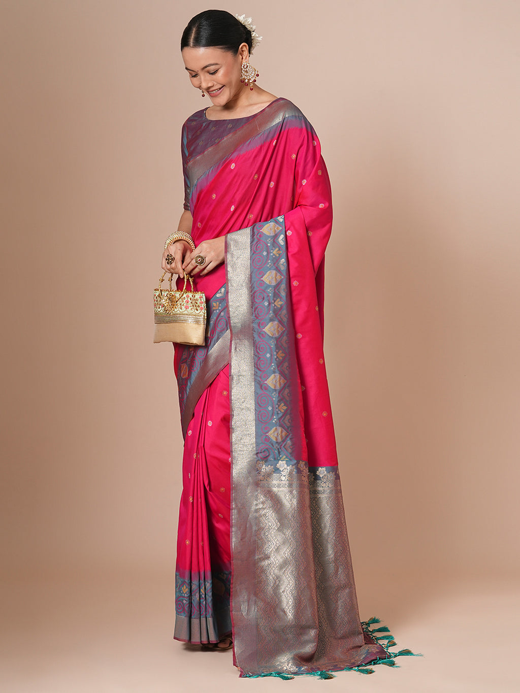 silk blend pink woven design designer saree with blouse piece 28pakhi2813