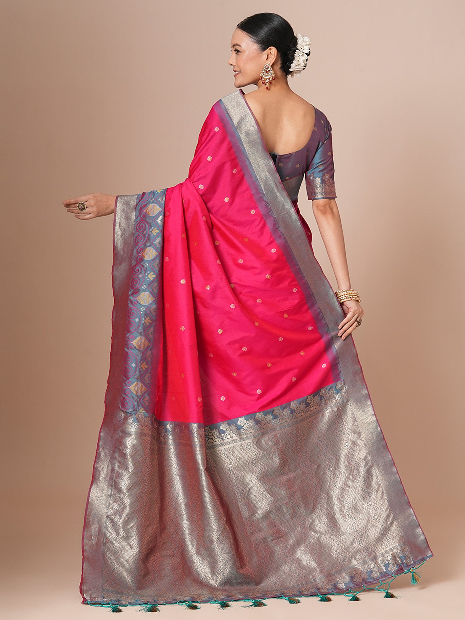 silk blend pink woven design designer saree with blouse piece 28pakhi2813