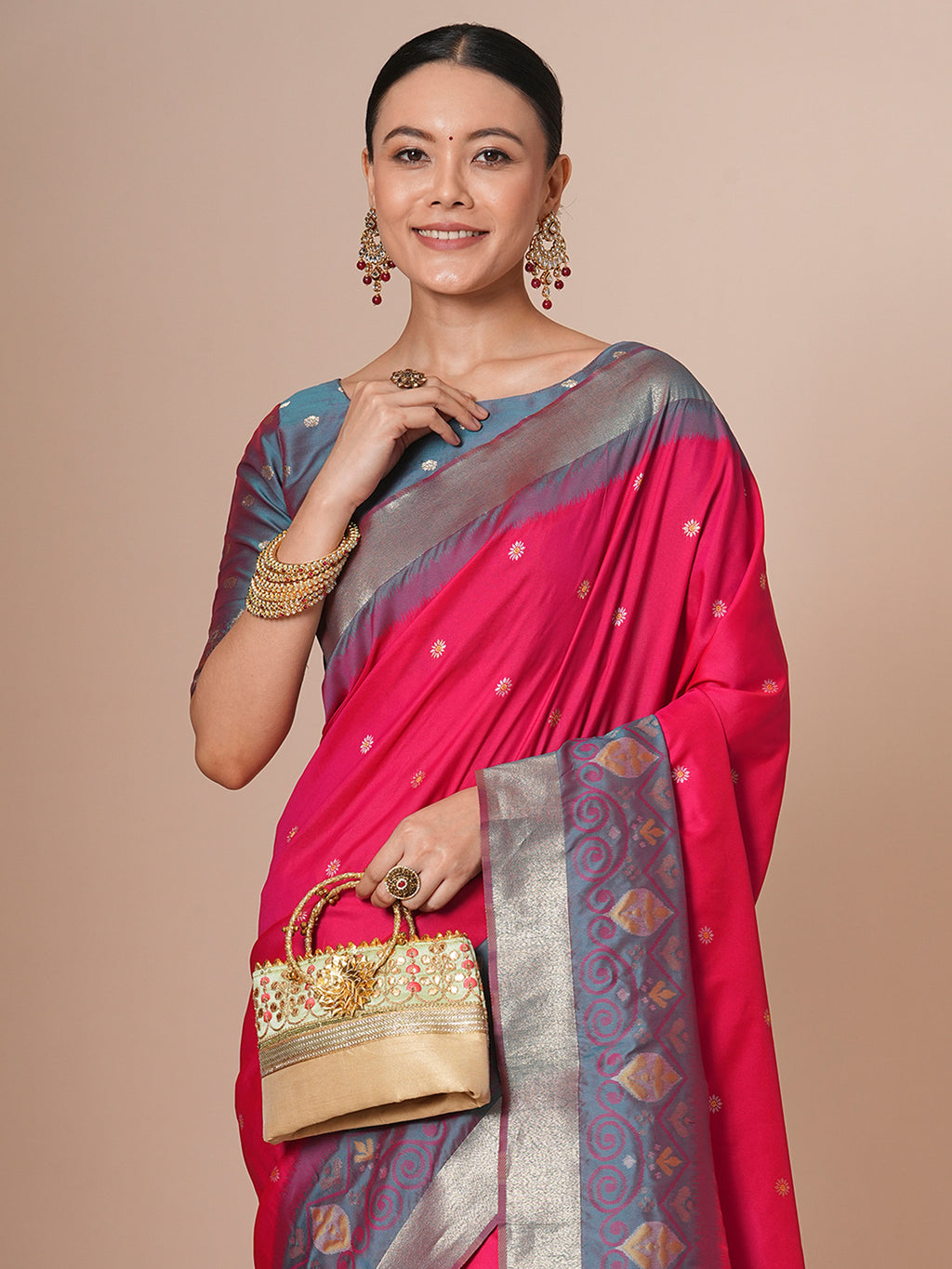 silk blend pink woven design designer saree with blouse piece 28pakhi2813