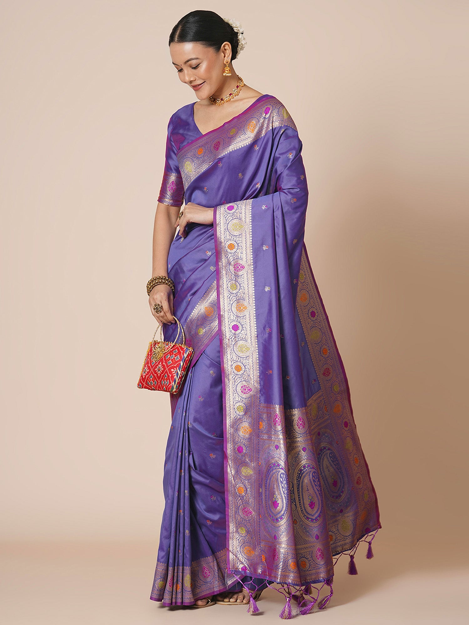 silk blend lavender woven design designer saree with blouse piece 29pakhi2905