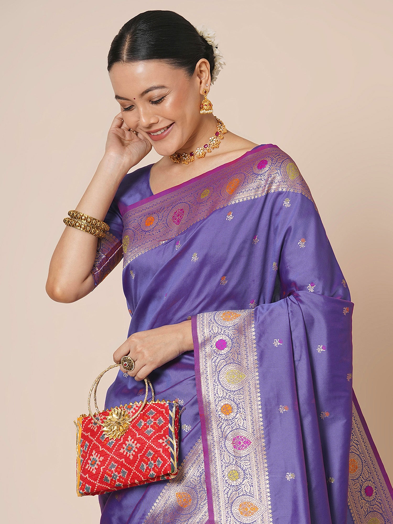 silk blend lavender woven design designer saree with blouse piece 29pakhi2905