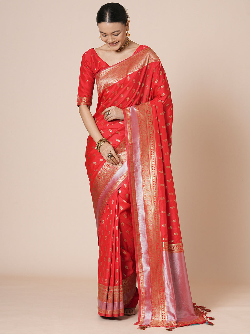 silk blend red woven design designer saree with blouse piece 29pakhi2910