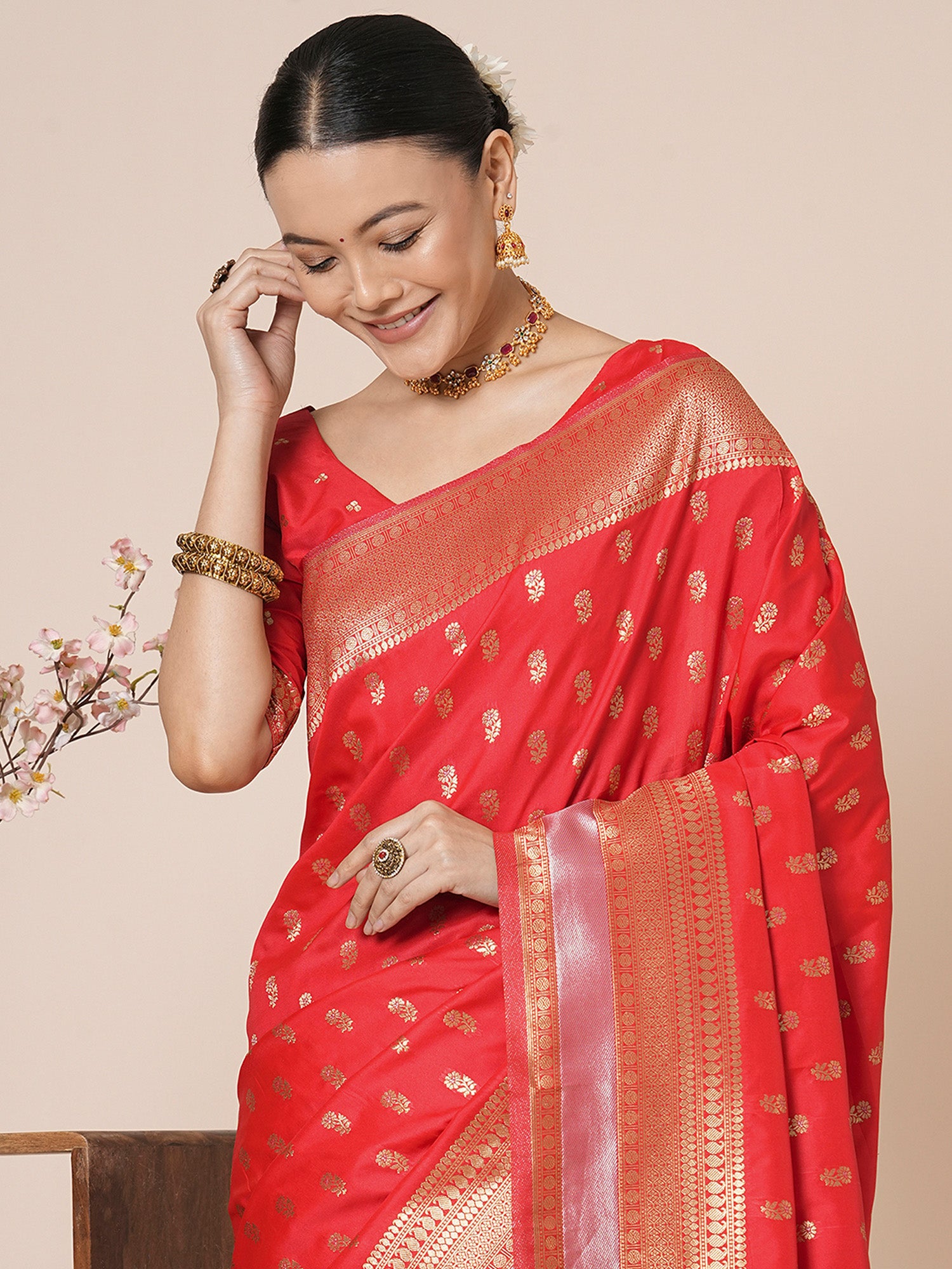 silk blend red woven design designer saree with blouse piece 29pakhi2910