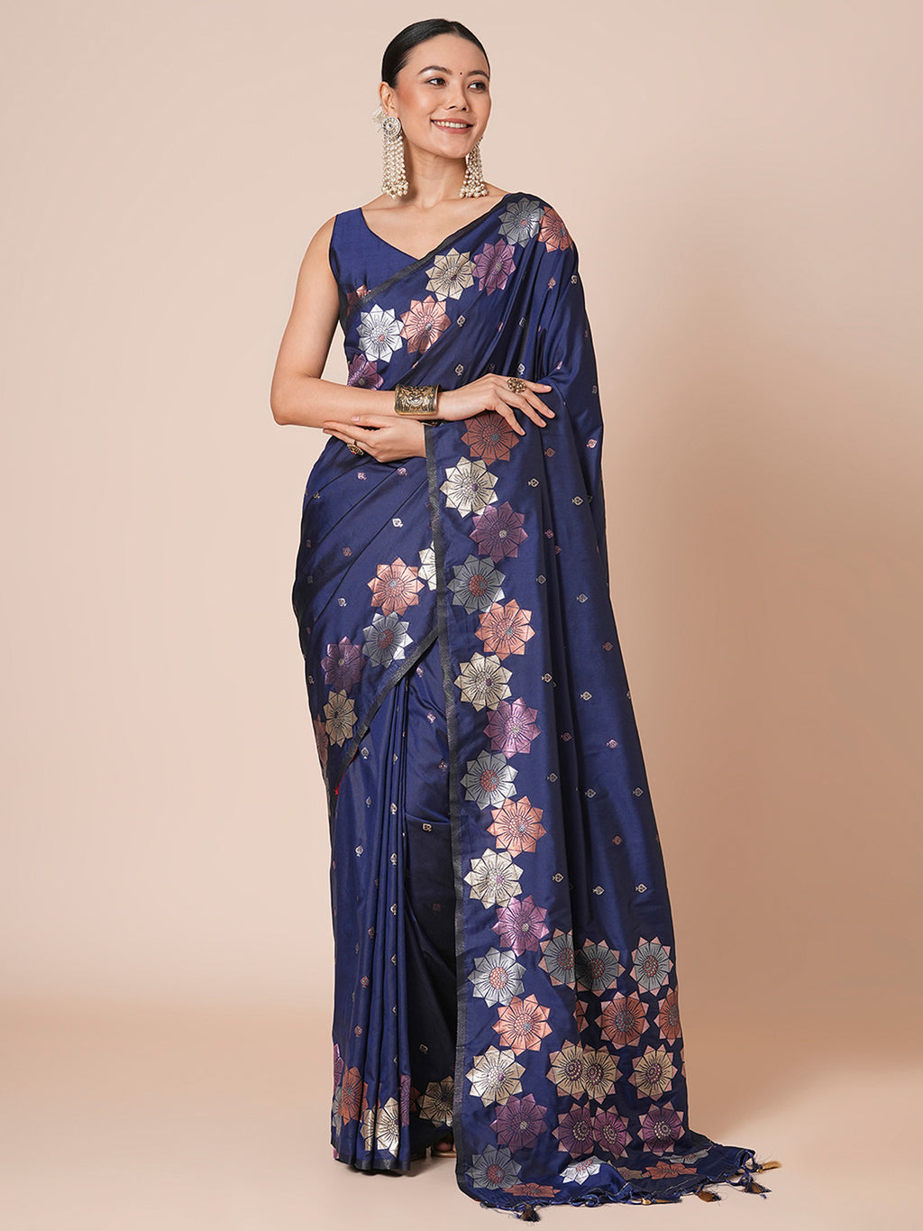 silk blend navy blue woven design designer saree with blouse piece 29pakhi2912