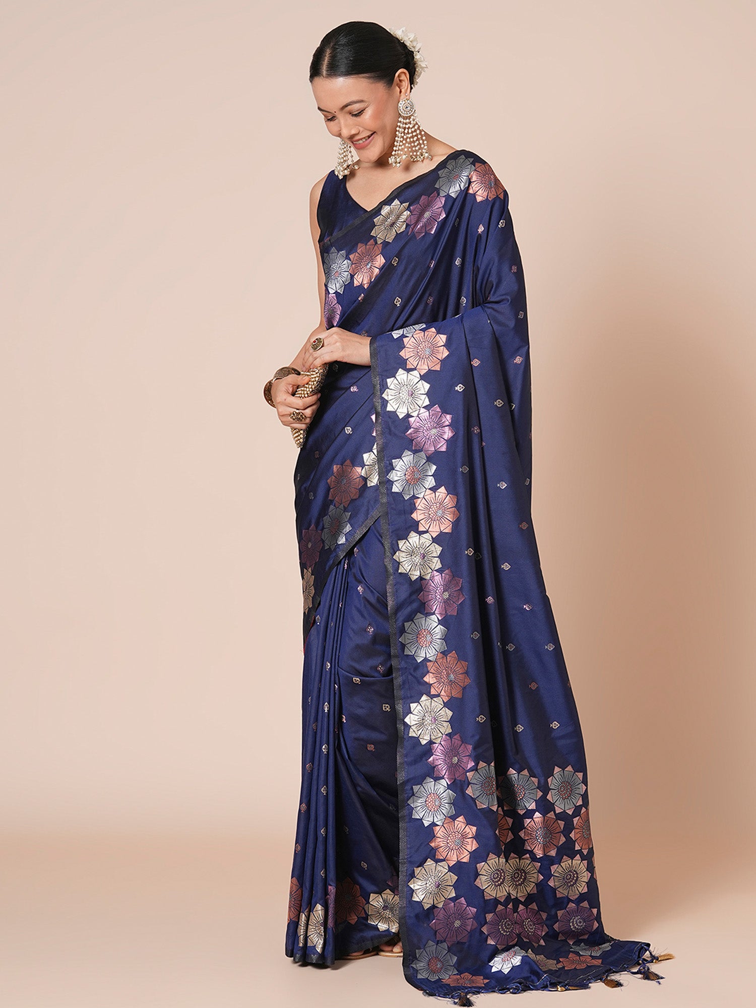 silk blend navy blue woven design designer saree with blouse piece 29pakhi2912