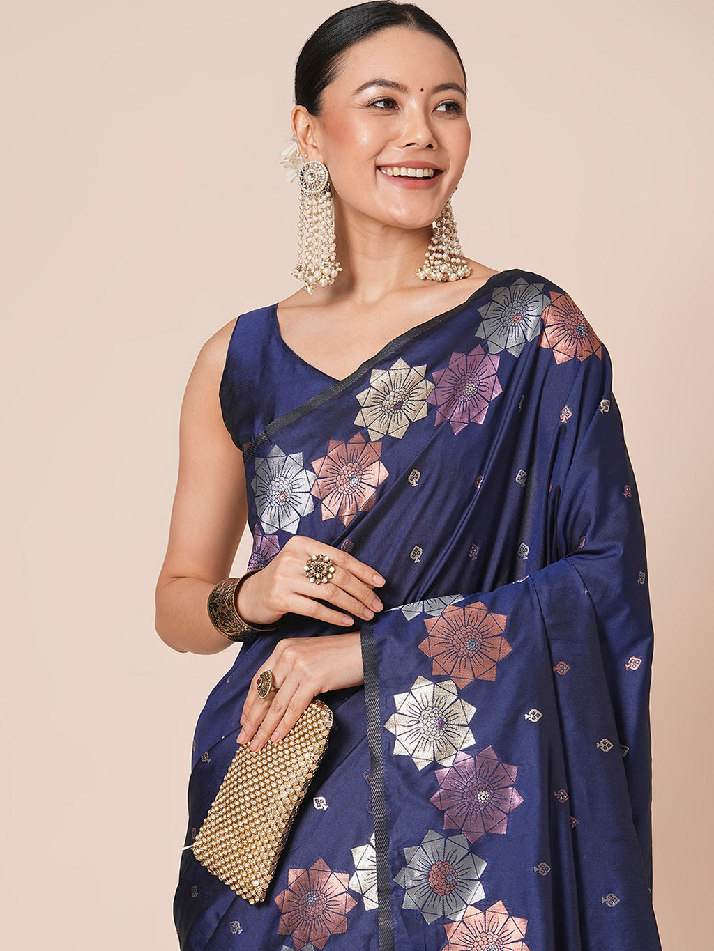 silk blend navy blue woven design designer saree with blouse piece 29pakhi2912
