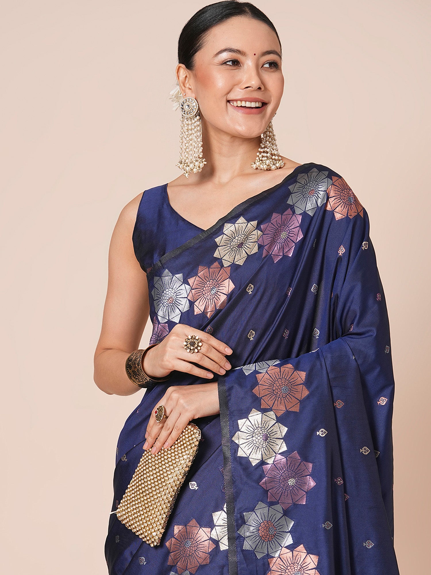 silk blend navy blue woven design designer saree with blouse piece 29pakhi2912