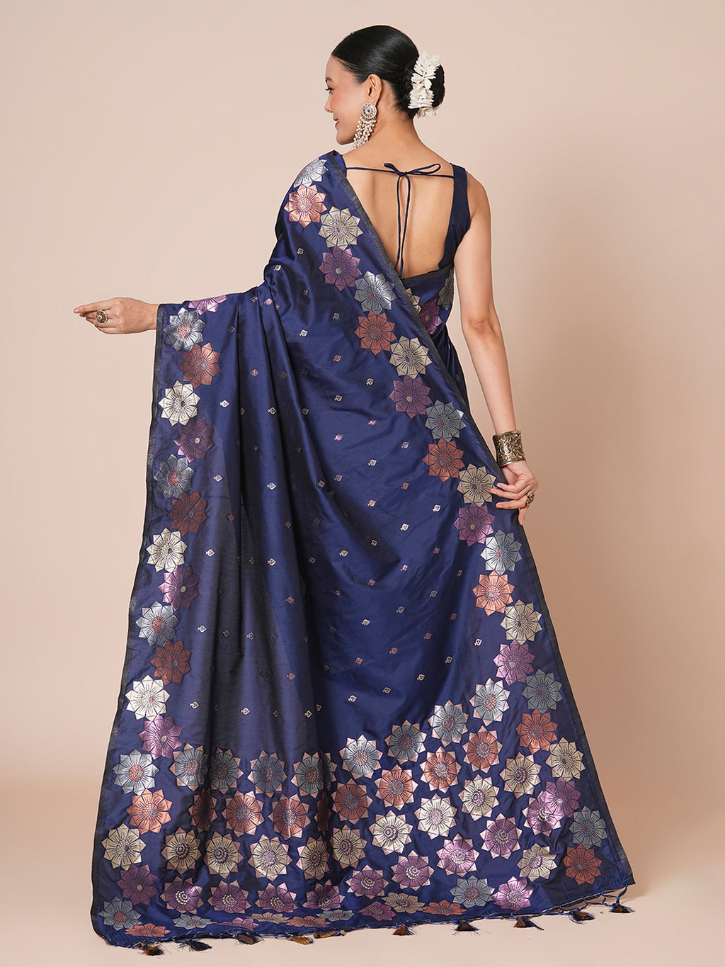 silk blend navy blue woven design designer saree with blouse piece 29pakhi2912