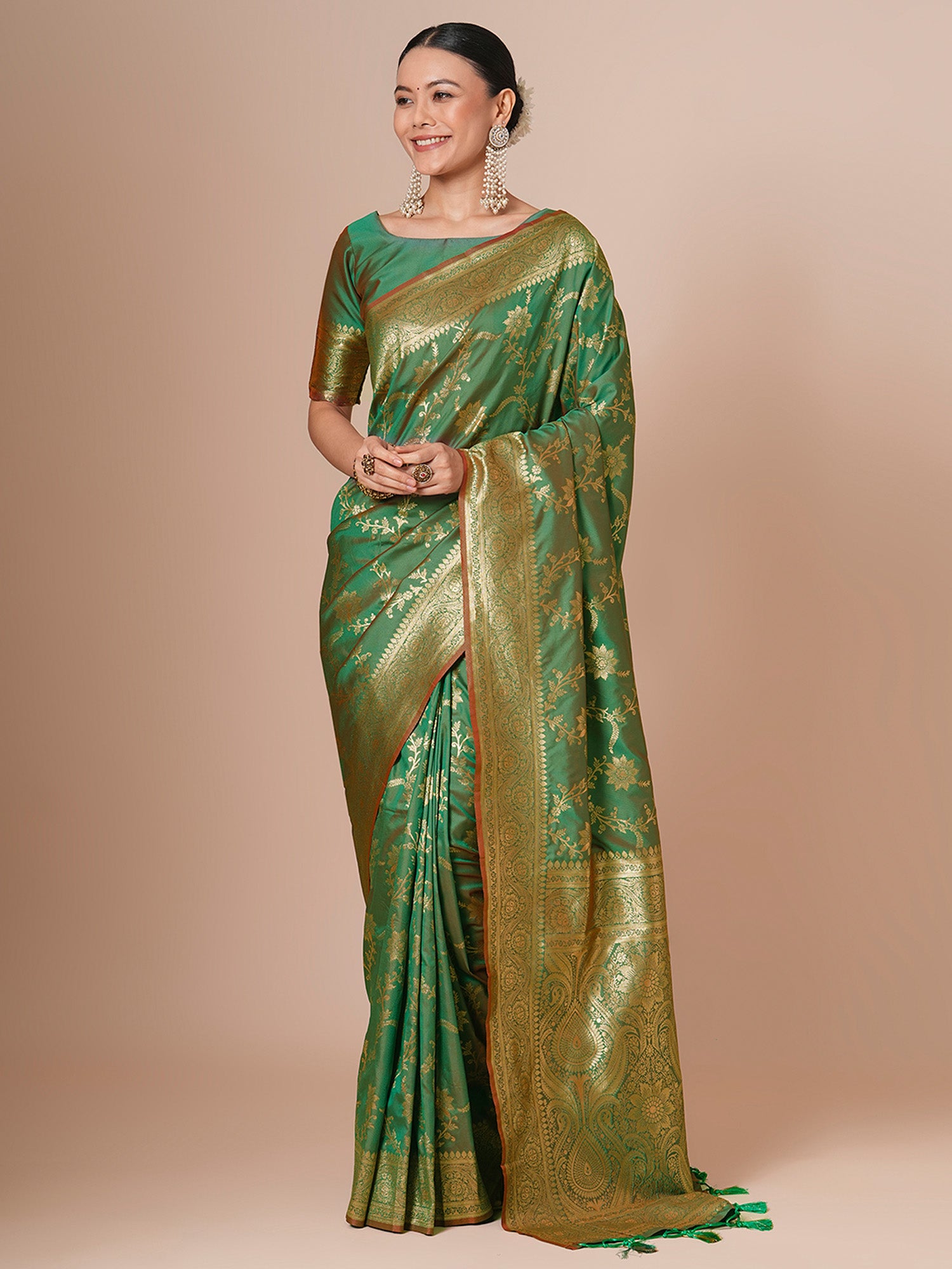 silk blend light green woven design designer saree with blouse piece 29pakhi2913