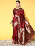 silk blend coffeebrown wovendesign celebrity saree with blouse piece 2pakhi4103
