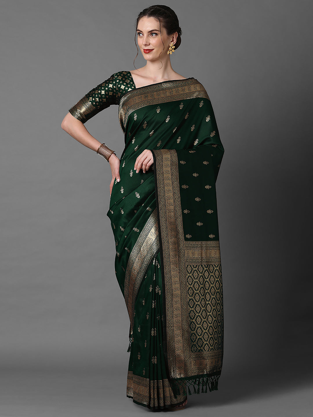 silk blend green wovendesign designer saree with blouse piece 2pakhi4103c