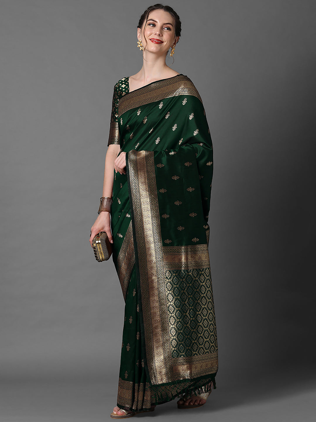 silk blend green wovendesign designer saree with blouse piece 2pakhi4103c