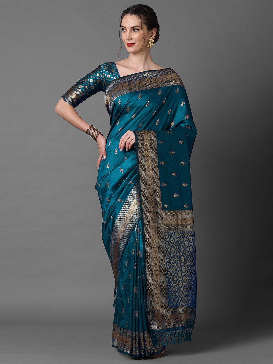 silk blend blue wovendesign designer saree with blouse piece 2pakhi4103d