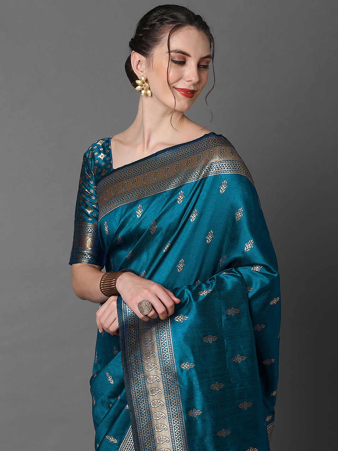 silk blend blue wovendesign designer saree with blouse piece 2pakhi4103d
