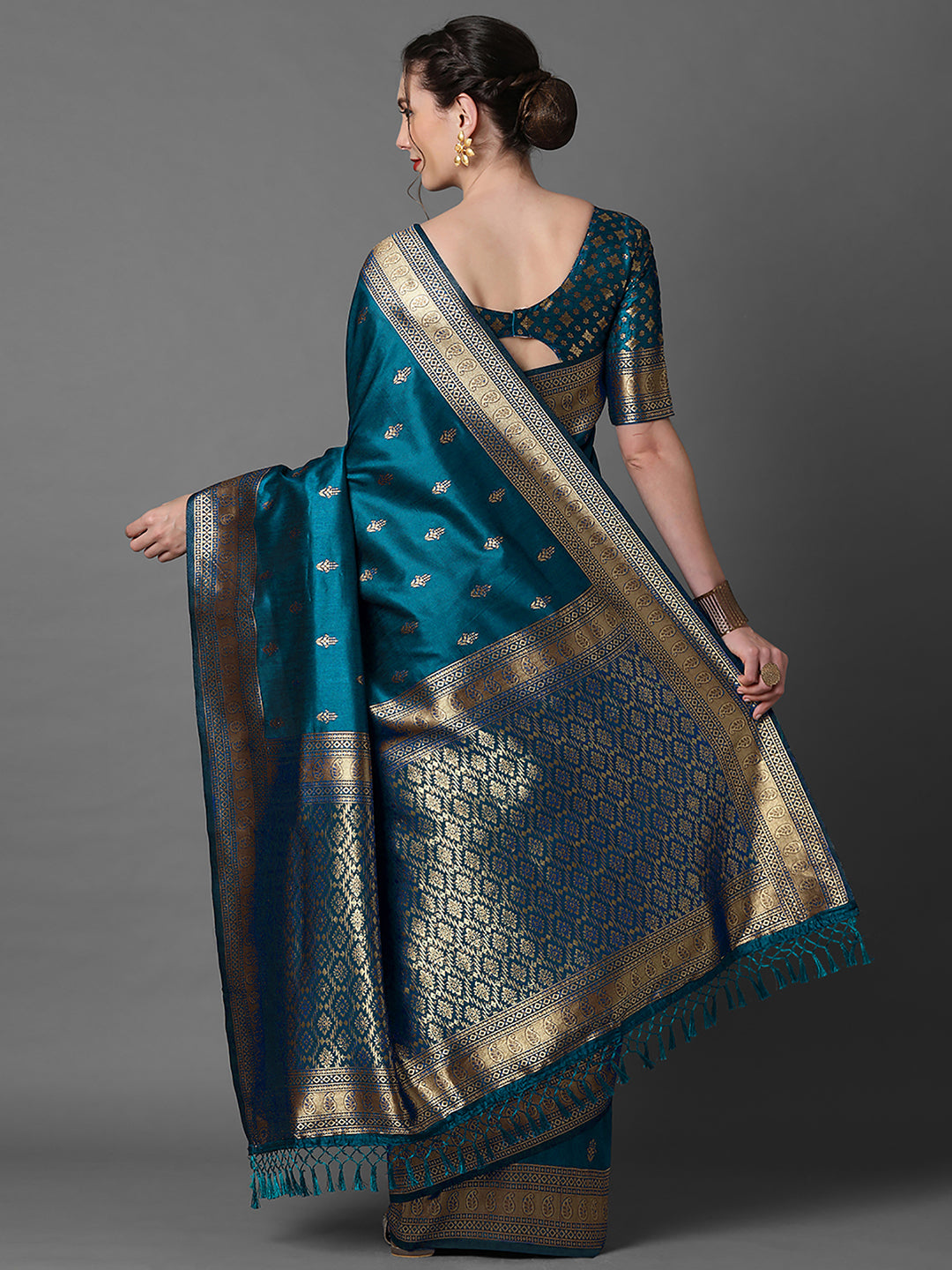 silk blend blue wovendesign designer saree with blouse piece 2pakhi4103d