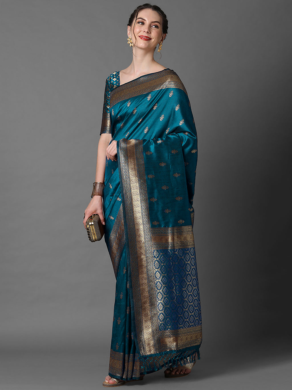 silk blend blue wovendesign designer saree with blouse piece 2pakhi4103d