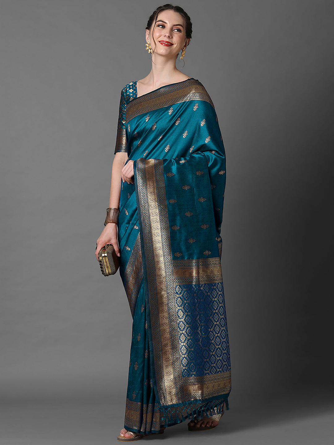silk blend blue wovendesign designer saree with blouse piece 2pakhi4103d