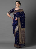 silk blend navyblue wovendesign designer saree with blouse piece 2pakhi4103e