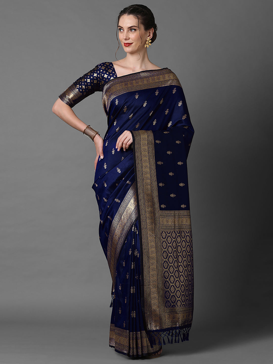 silk blend navyblue wovendesign designer saree with blouse piece 2pakhi4103e