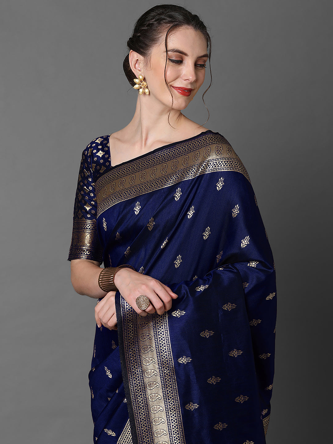 silk blend navyblue wovendesign designer saree with blouse piece 2pakhi4103e