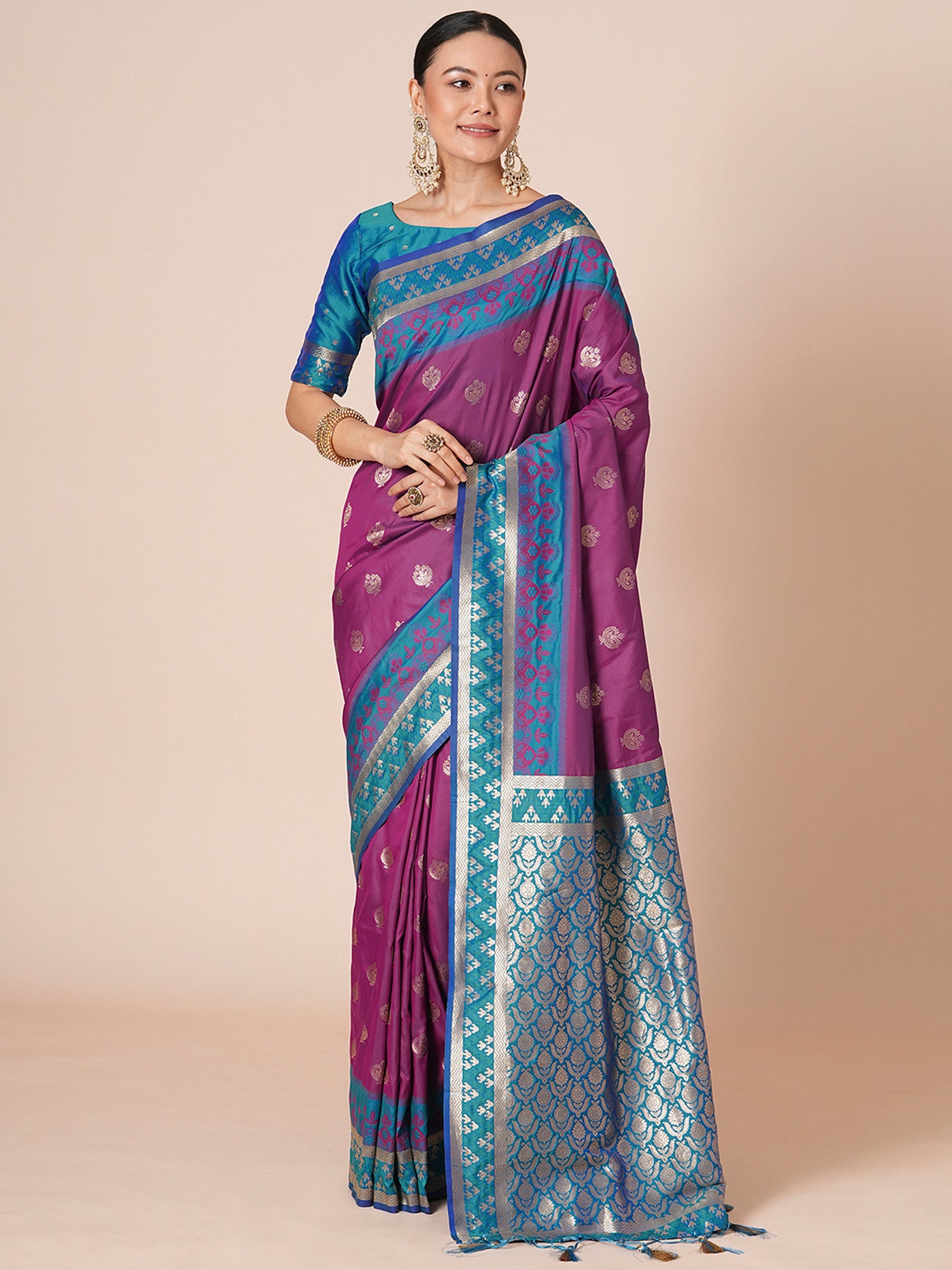 silk blend magenta woven design designer saree with blouse piece 31pakhi3103
