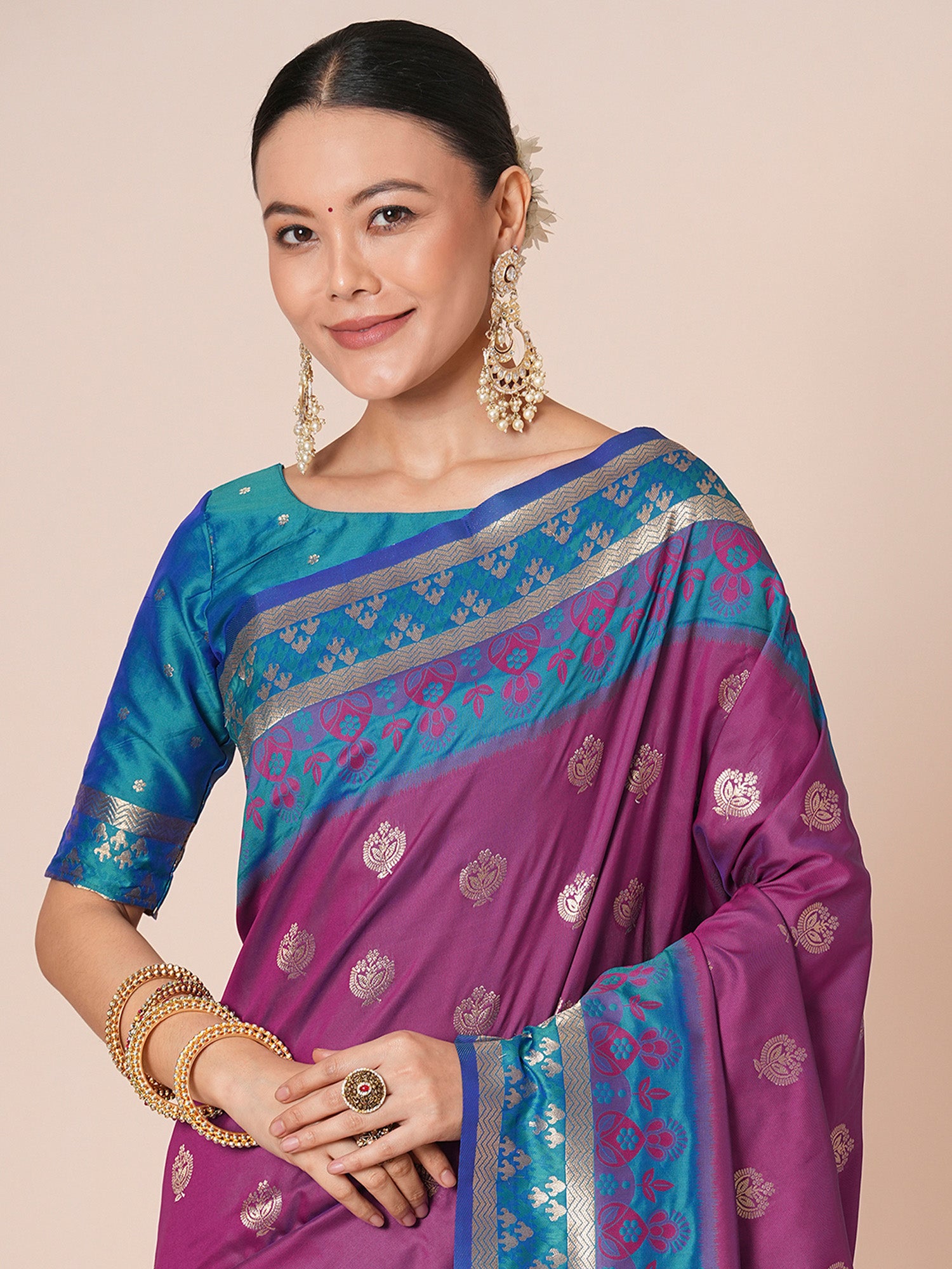 silk blend magenta woven design designer saree with blouse piece 31pakhi3103