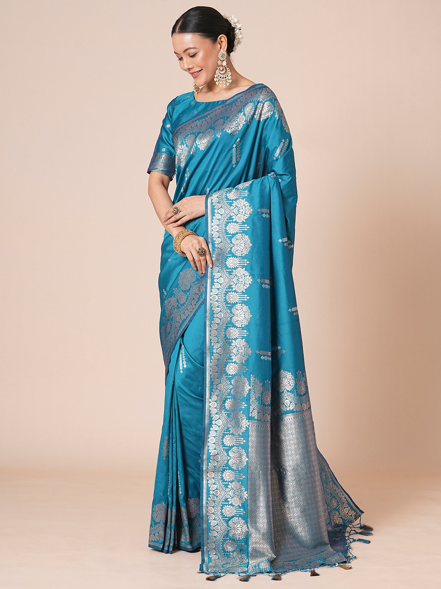 silk blend blue woven design designer saree with blouse piece 31pakhi3106