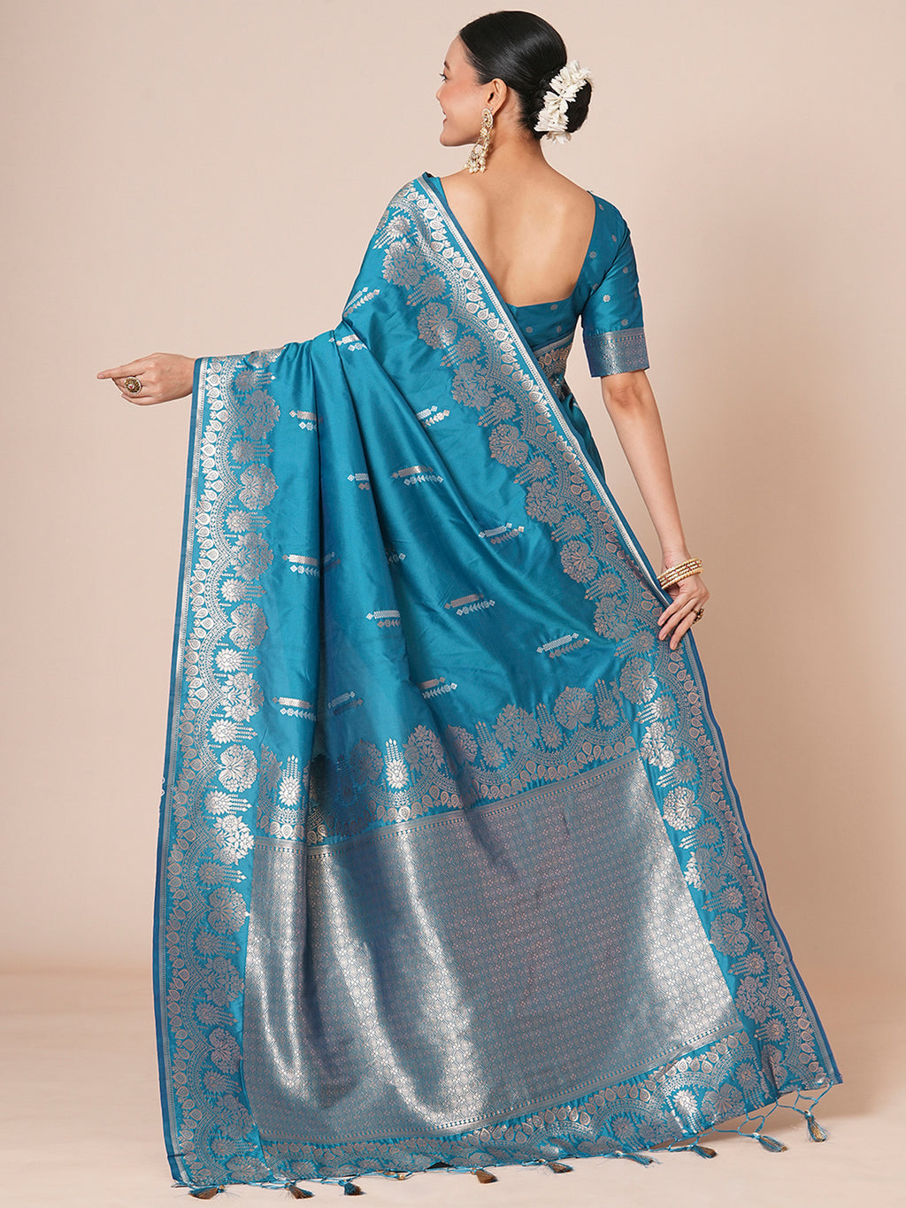 silk blend blue woven design designer saree with blouse piece 31pakhi3106