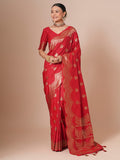silk blend red woven design designer saree with blouse piece 31pakhi3107