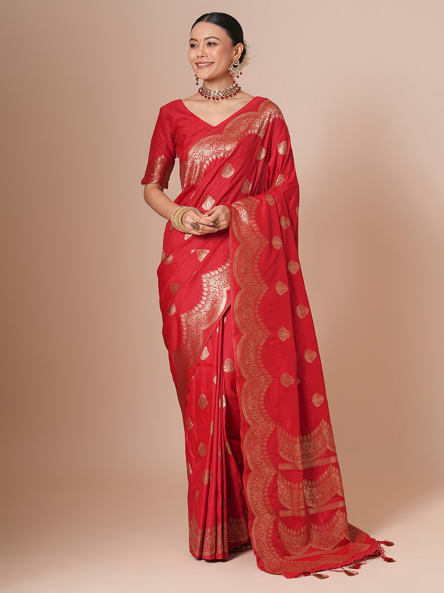 silk blend red woven design designer saree with blouse piece 31pakhi3107