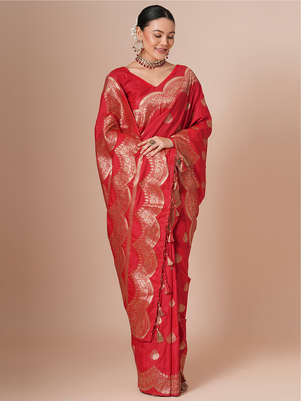silk blend red woven design designer saree with blouse piece 31pakhi3107