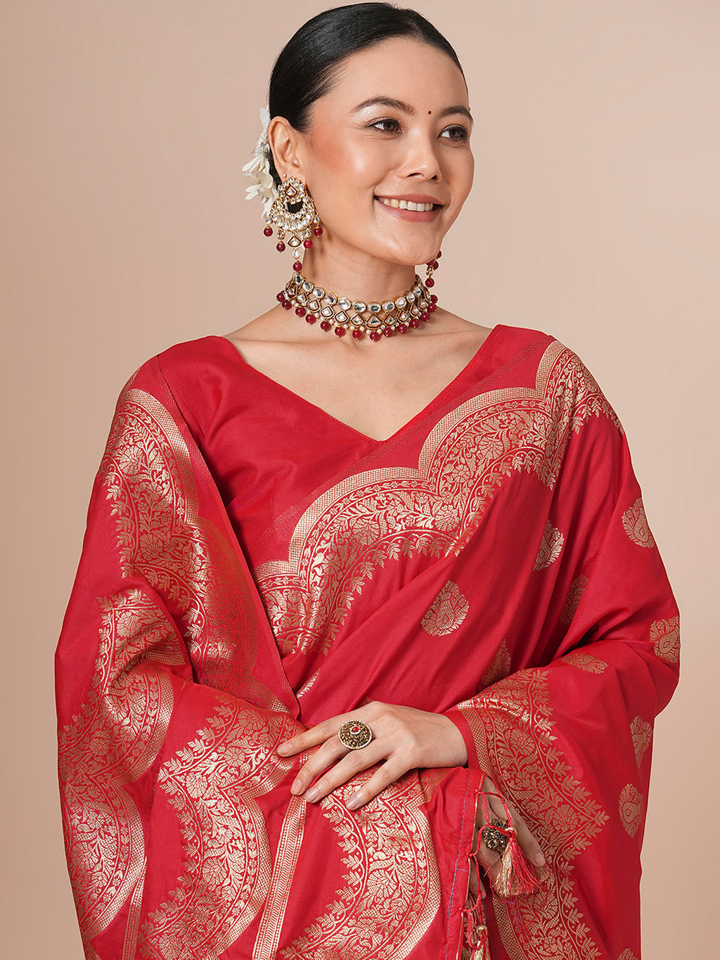 silk blend red woven design designer saree with blouse piece 31pakhi3107