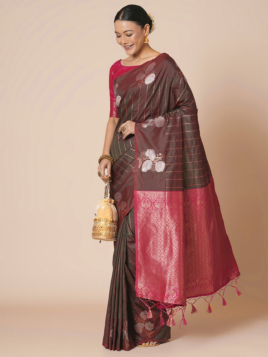 silk blend burgundy woven design designer saree with blouse piece 31pakhi3112