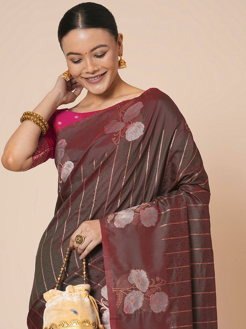 silk blend burgundy woven design designer saree with blouse piece 31pakhi3112