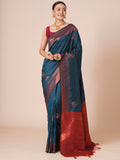 silk blend teal blue woven design designer saree with blouse piece 31pakhi3113