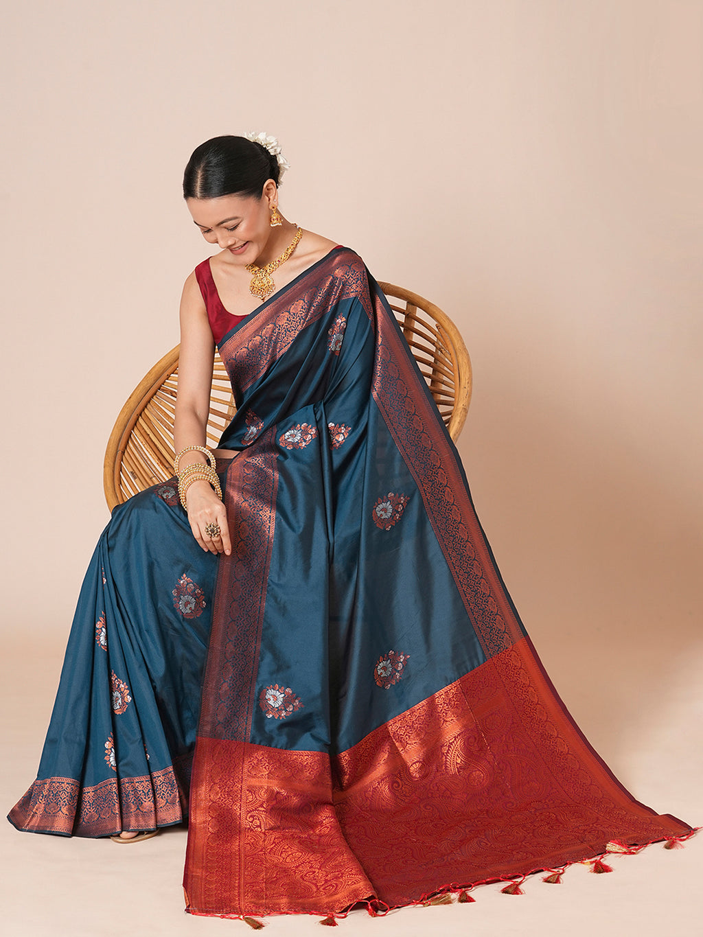 silk blend teal blue woven design designer saree with blouse piece 31pakhi3113