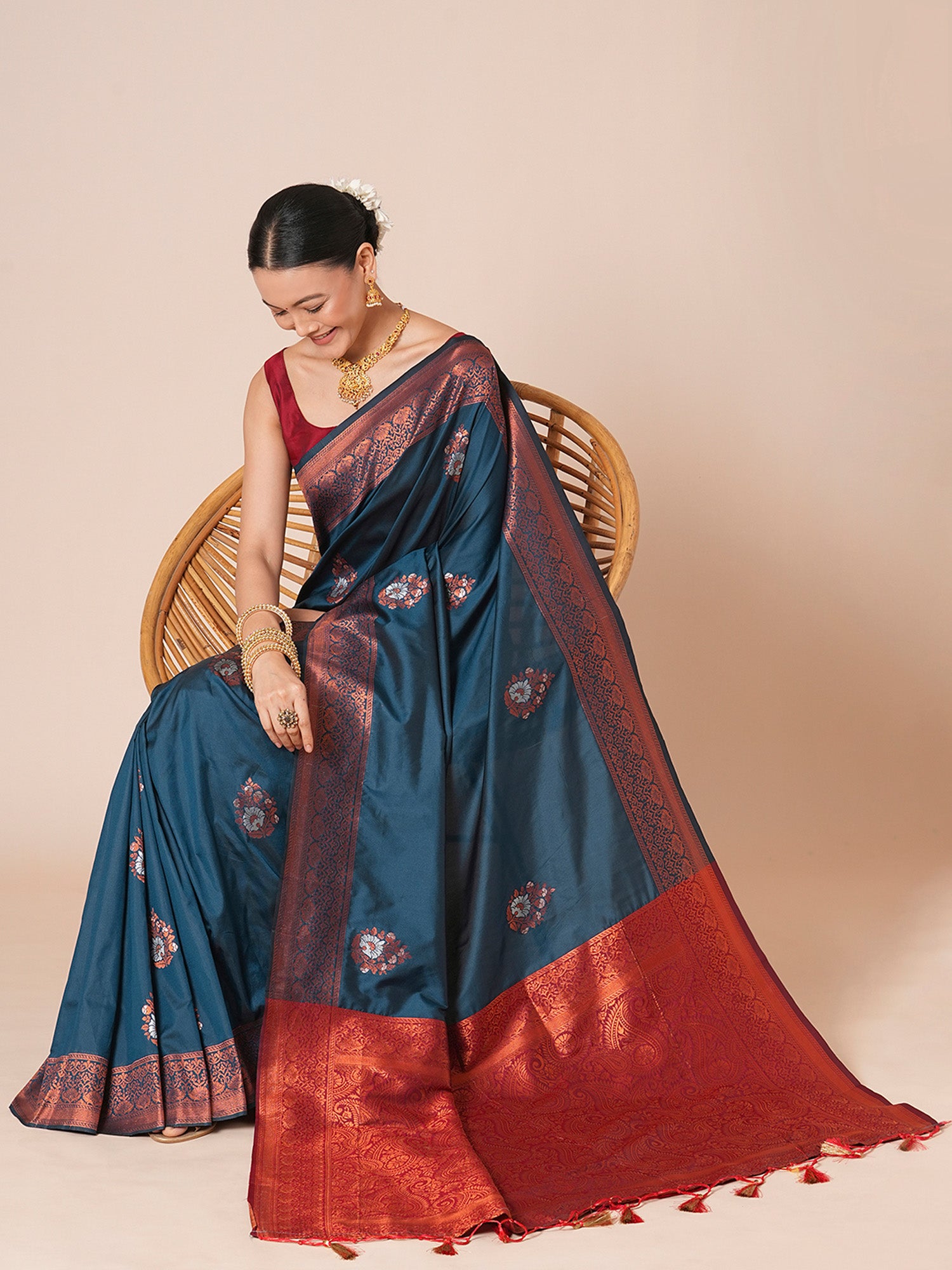 silk blend teal blue woven design designer saree with blouse piece 31pakhi3113