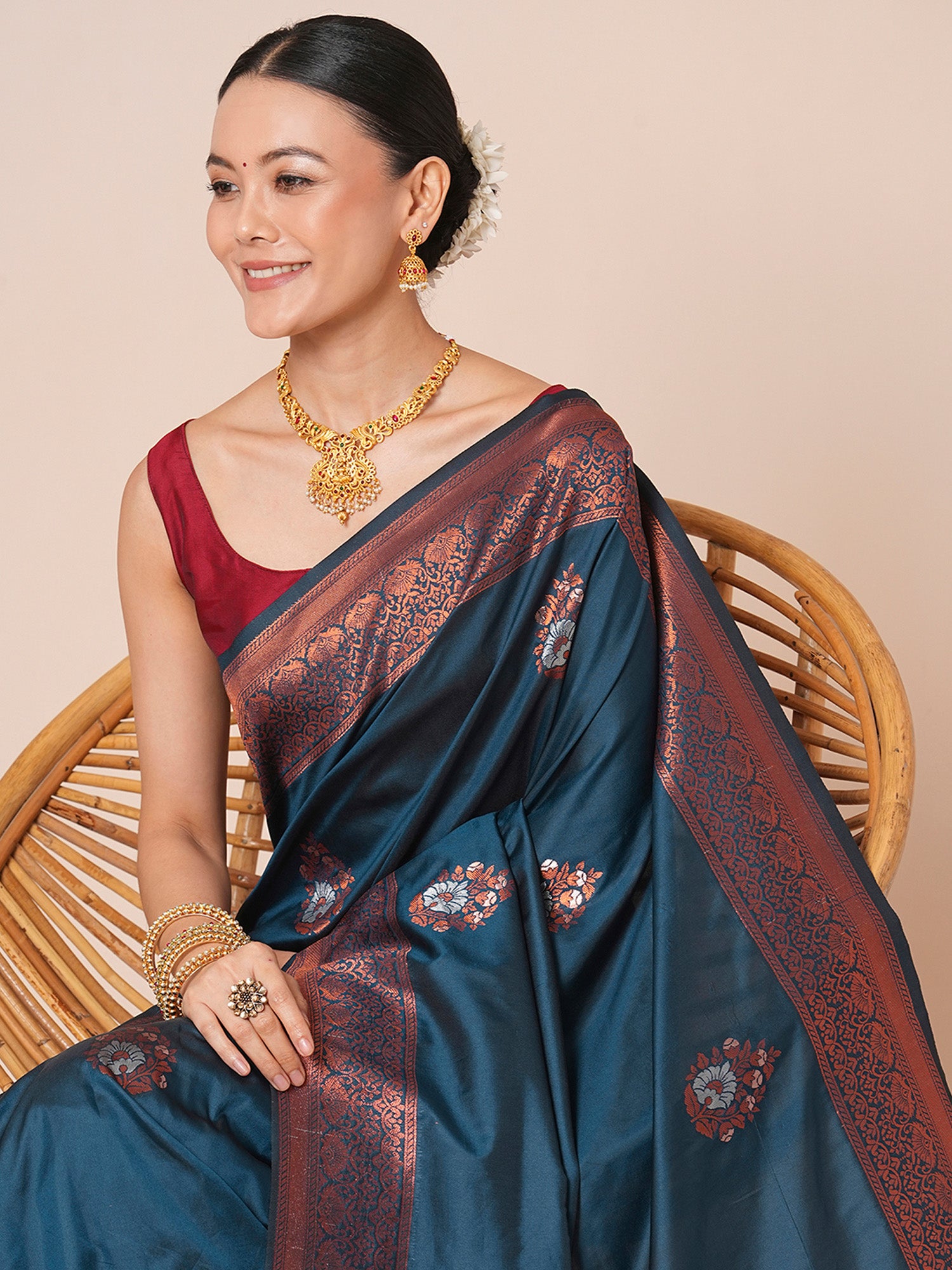 silk blend teal blue woven design designer saree with blouse piece 31pakhi3113