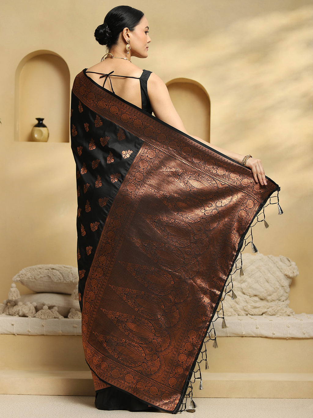 soft silk black woven design designer saree with blouse piece 33pakhi3305