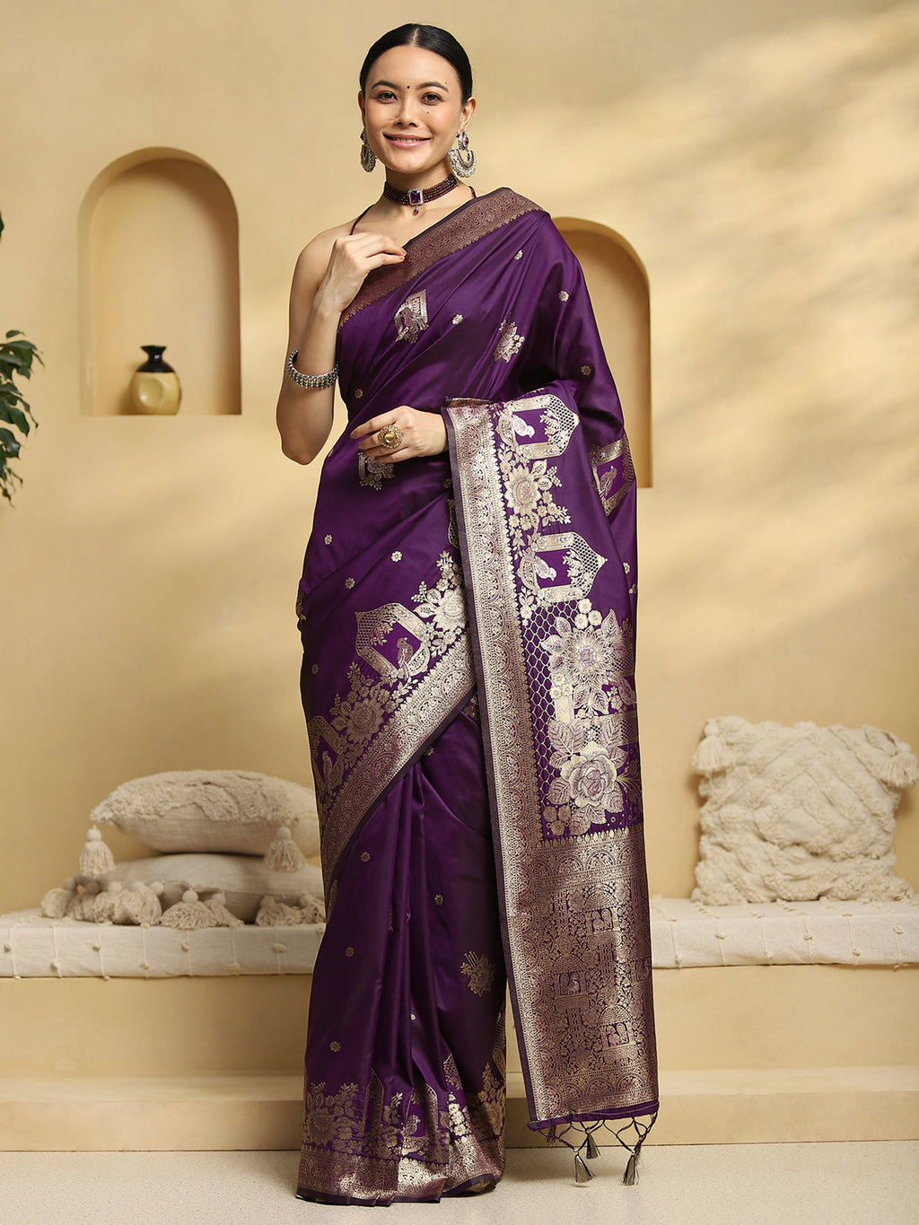 soft silk purple woven design designer saree with blouse piece 33pakhi3308